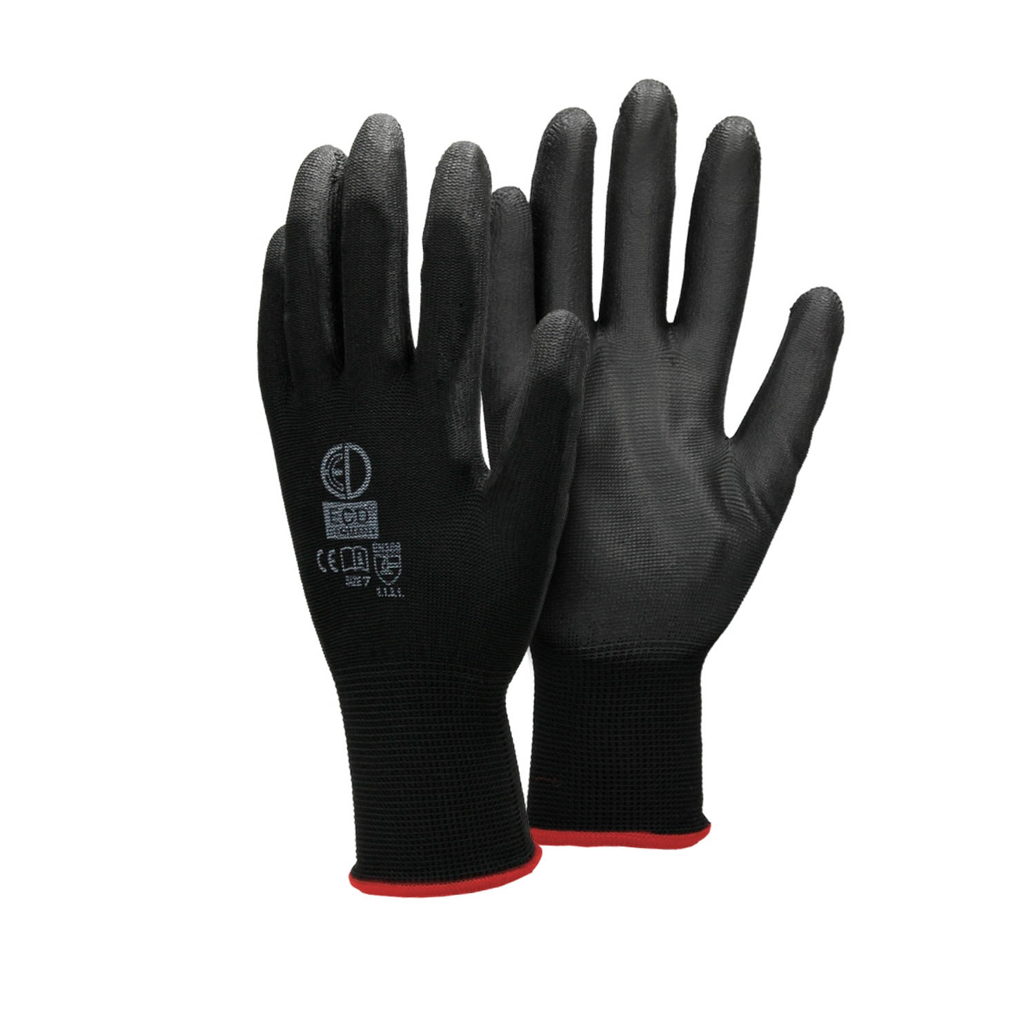 ECD Germany 24 paar werkhandschoenen met PU coating - maat 7-S - zwart - monteurshandschoenen montagehandschoenen beschermende handschoenen tuinhandschoenen - diverse kleuren & mat