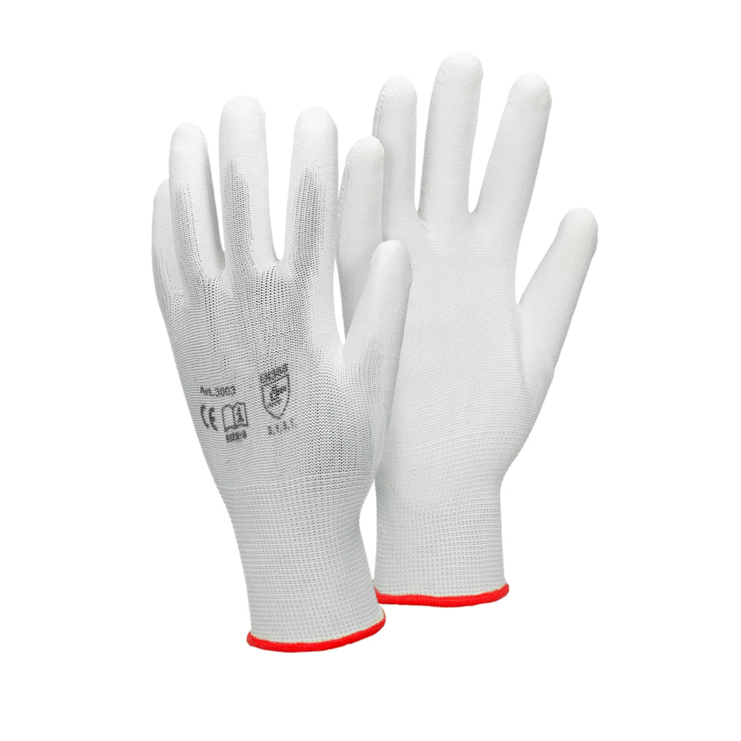 ECD Germany 4 paar werkhandschoenen met PU coating maat 7-S wit monteurshandschoenen