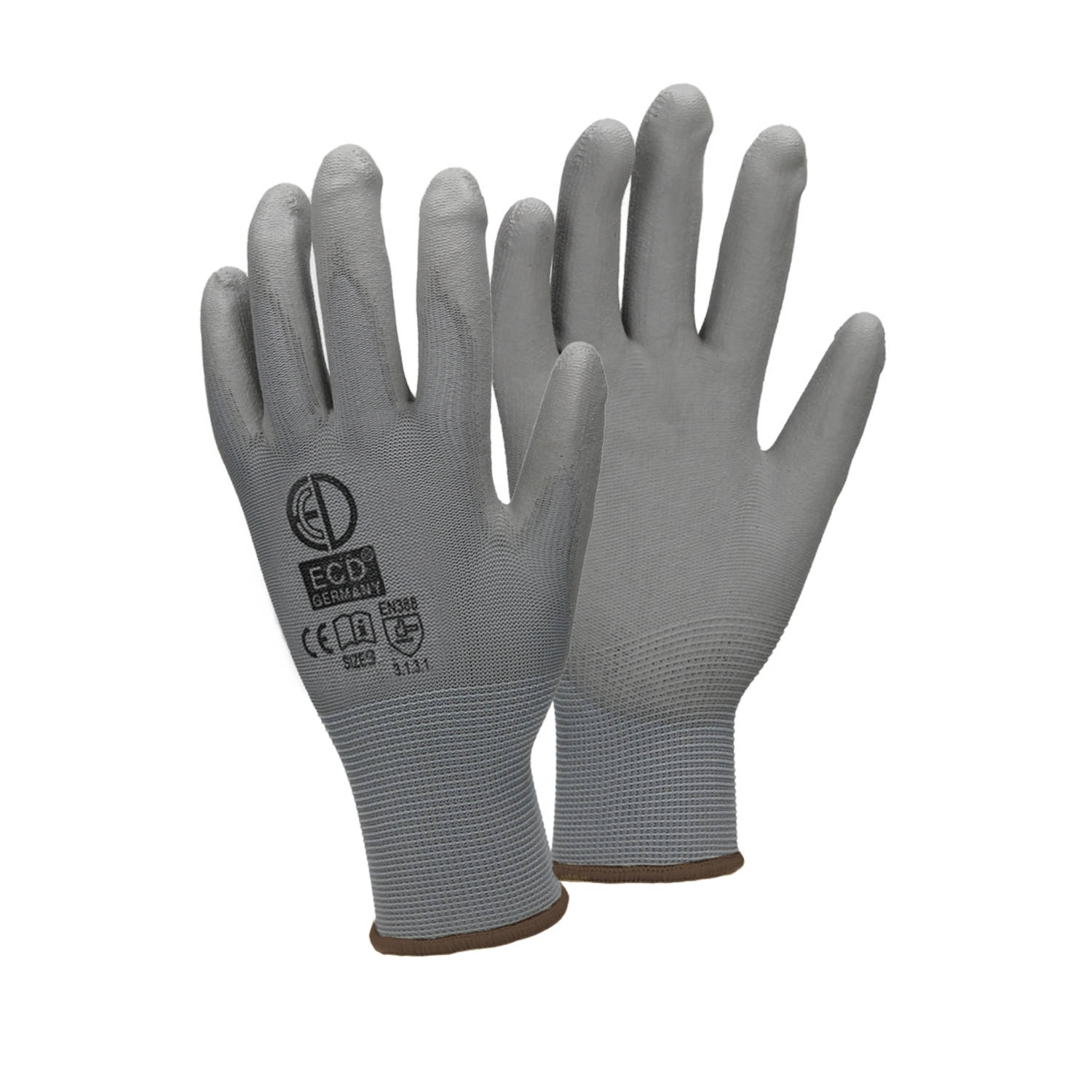 ECD Germany 4 paar werkhandschoenen met PU coating maat 9-L grijs monteurshandschoenen