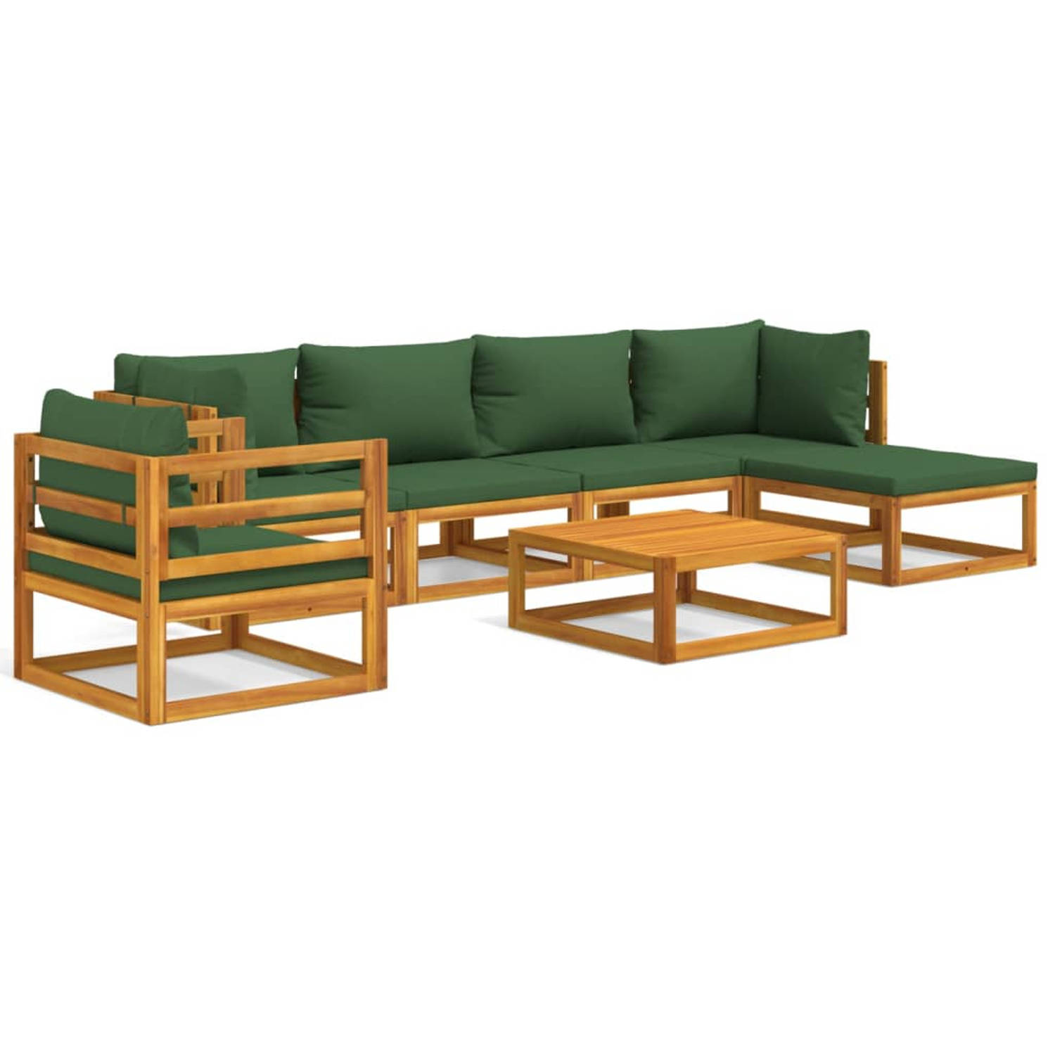 vidaXL 7-delige Loungeset met groene kussens massief hout