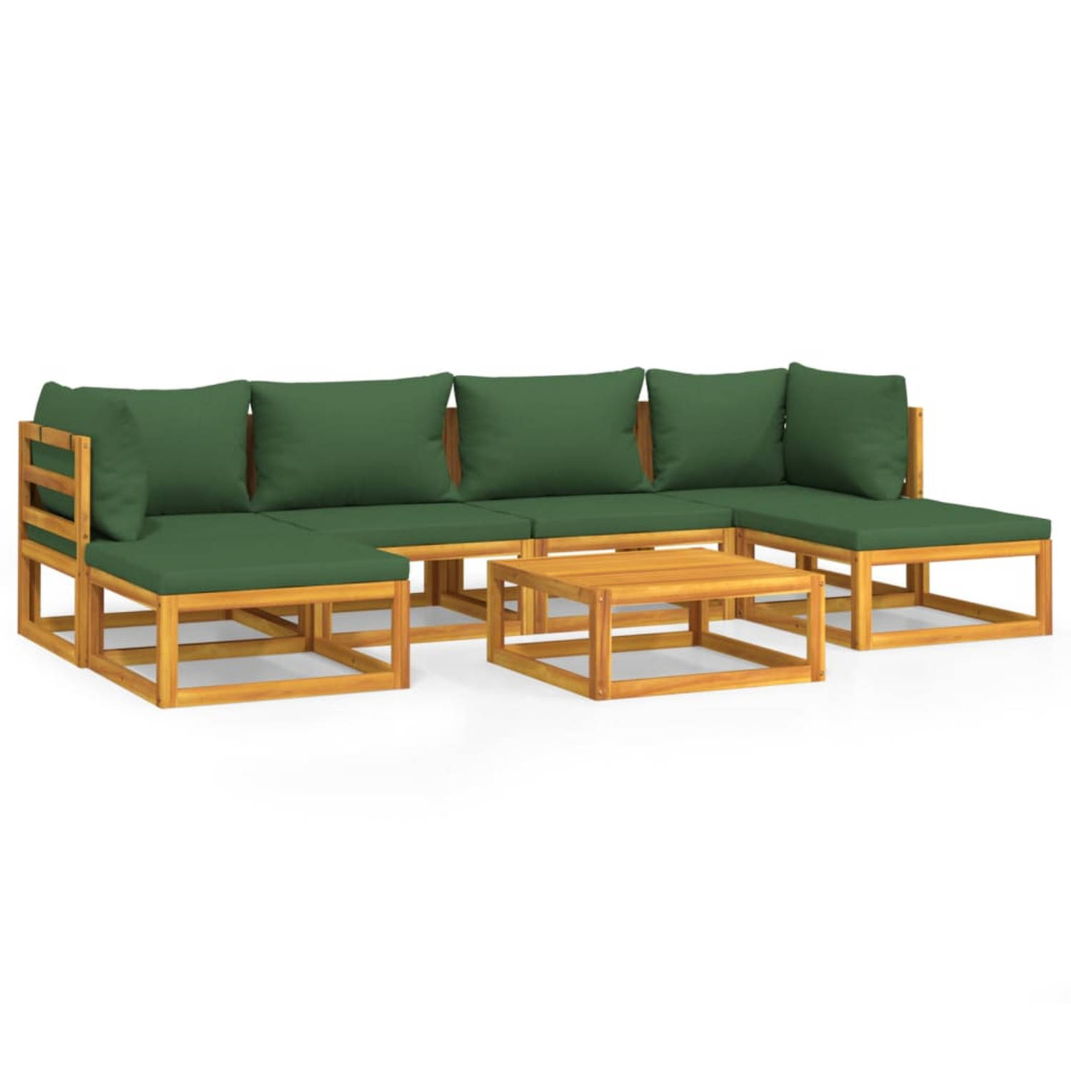 vidaXL 7-delige Loungeset met groene kussens massief hout