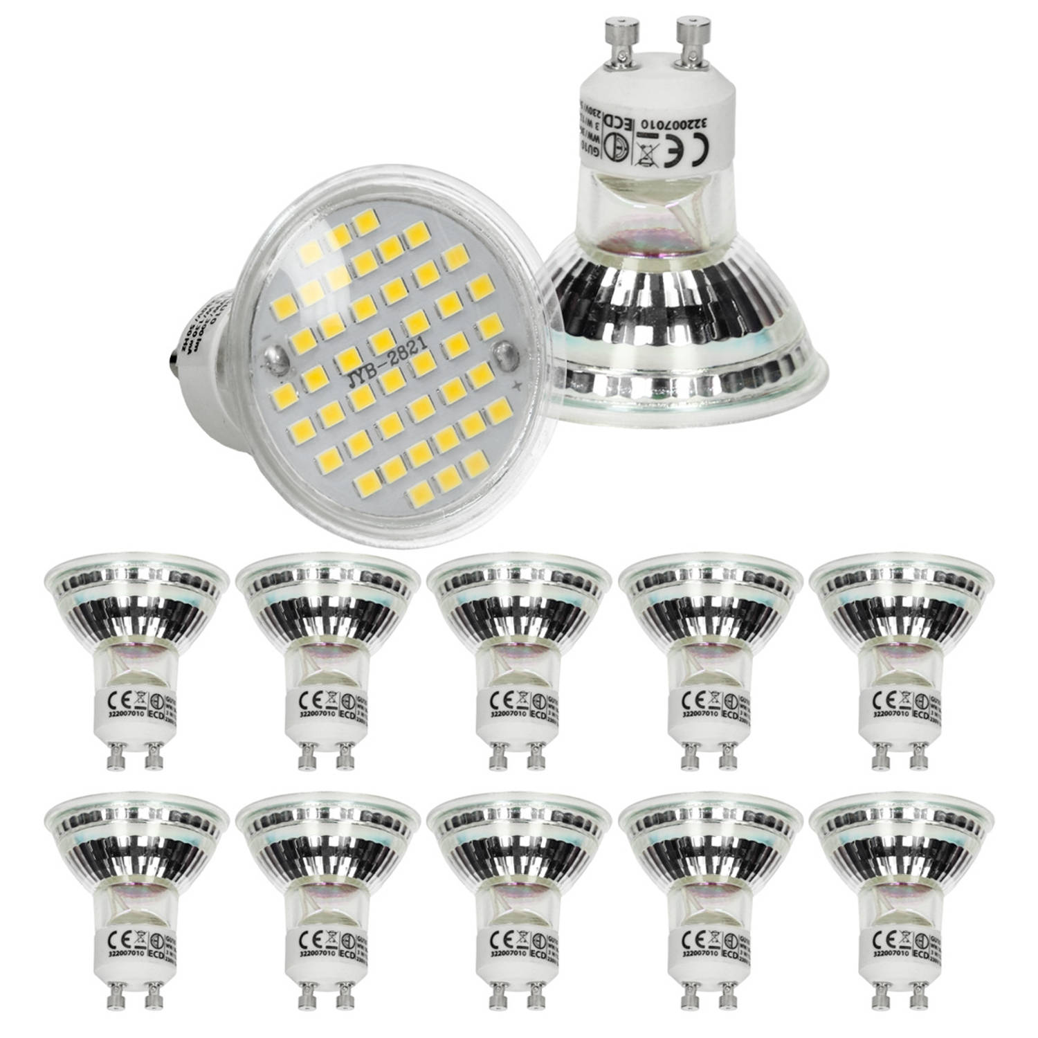 ECD Germany 10er Set LED-lamp GU10 44SMD Spot 3W - vervangen van 25W-lamp - gemaakt van glas - 251 lumen - warmwit 3000K