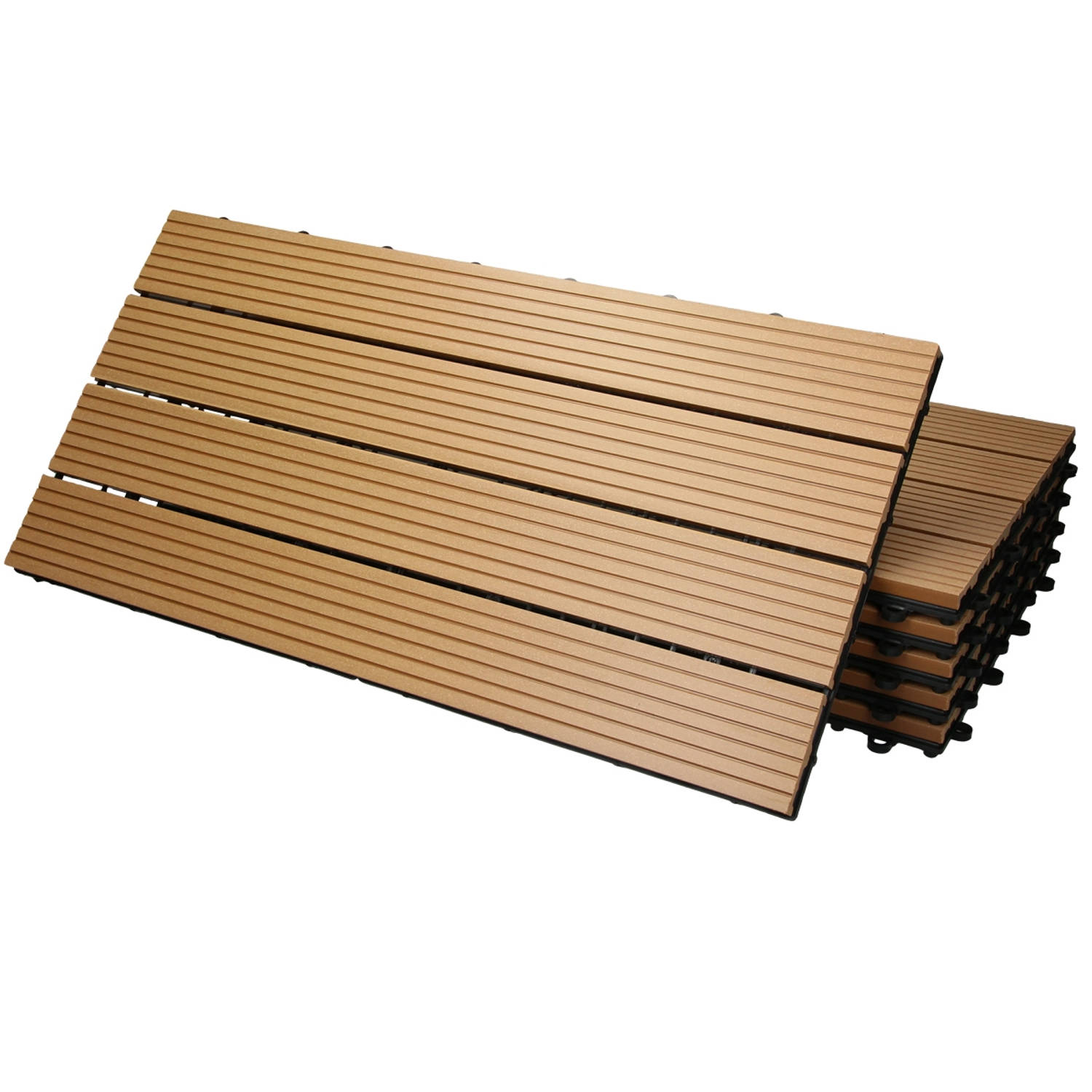ECD Germany WPC-terras tegels 60x30 cm 12er Spar Set für 2m² teak in hout look voor tuinbalkonvloeren met afvoer en kliksysteem vlonders balkon tegels klikken houten tegels