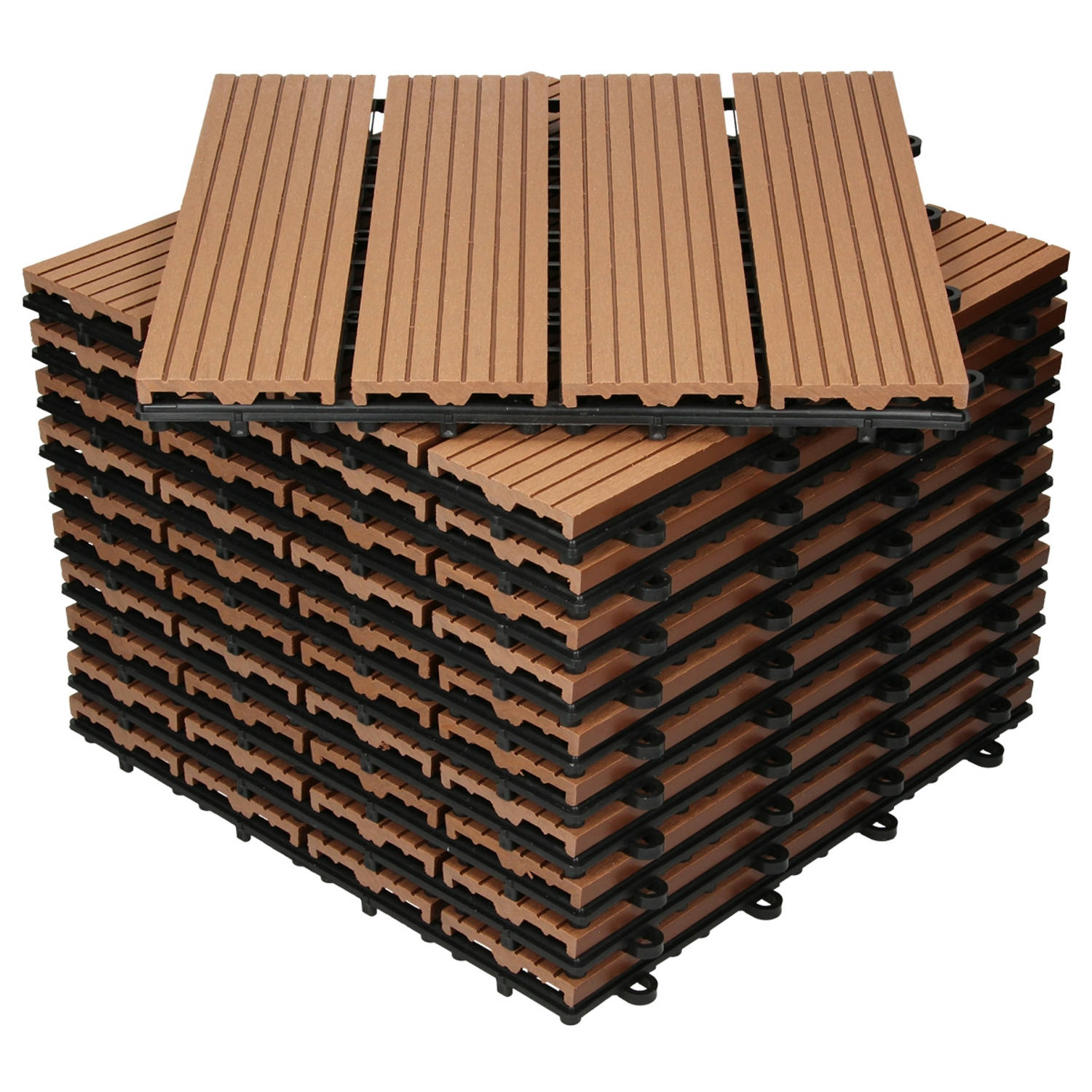 ECD Germany WPC Terras Tegels 30x30 cm 33er Spar Set für 3m² Lichtbruin in houtlook voor tuinbalkonv