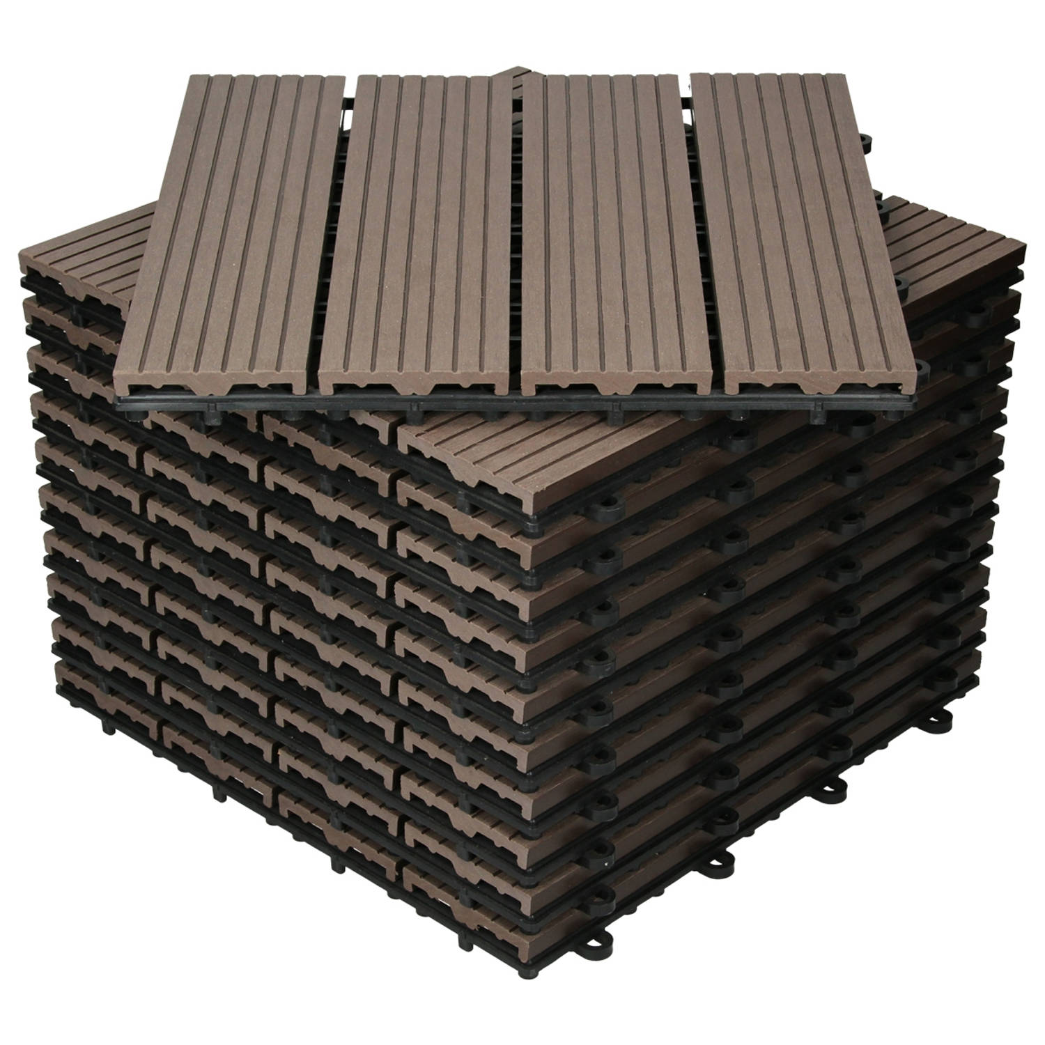 ECD Germany WPC-terras tegels 30x30 cm 22er Spar Set für 2m² donkerbruin in houtlook voor tuinbalkon