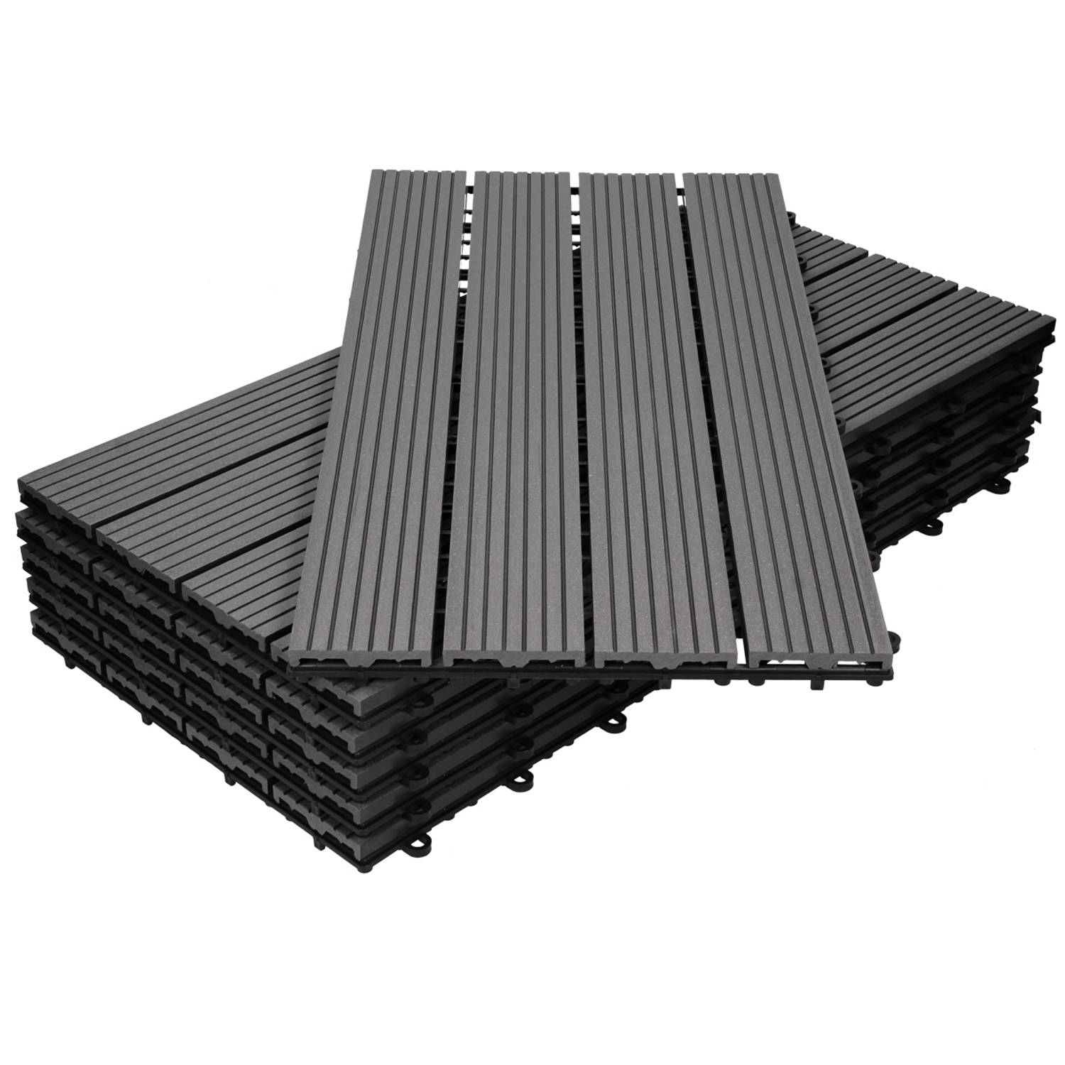 ECD Germany WPC-terras tegels 60x30 cm 12er Spar Set für 2m² antraciet in houtlook voor tuinbalkonvl