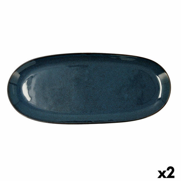 Serveerschaal Bidasoa Ikonic Keramisch Blauw (36 x 16 cm) (Pack 2x)