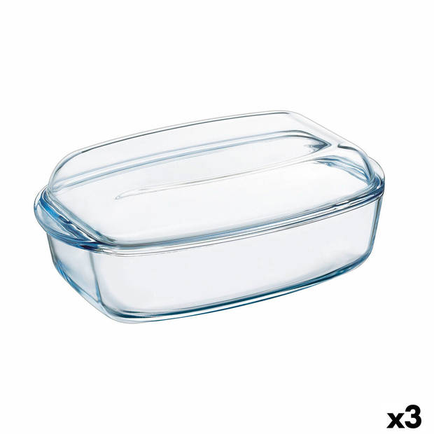 Serveerschaal Pyrex Classic Met deksel 4,5 L 38 x 22 x 11 cm Transparant Glas (3 Stuks)