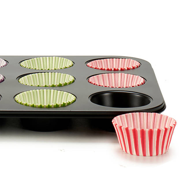 Muffins en cupcakes bakken bakvorm/bakblik 35 x 26 cm - voor 12x stuks - Muffinvormen / cupcakevormen