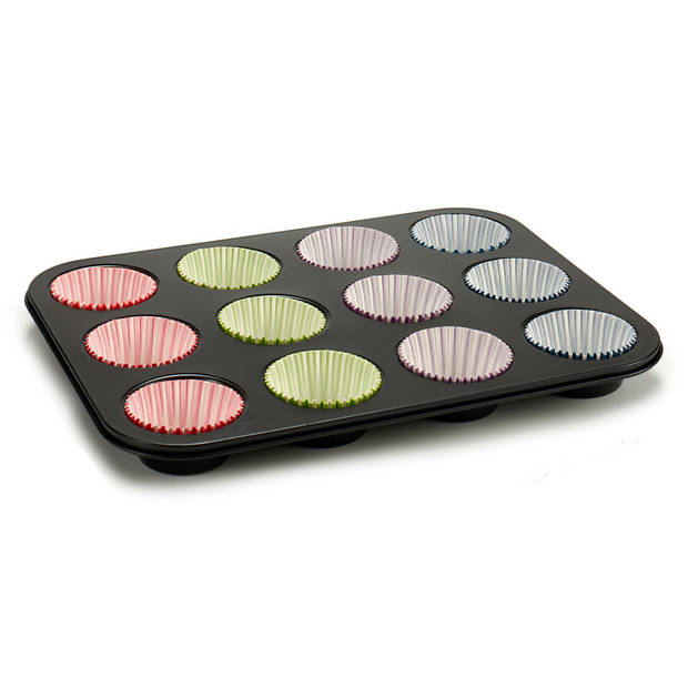 Muffins en cupcakes bakken bakvorm/bakblik 35 x 26 cm - voor 12x stuks - Muffinvormen / cupcakevormen