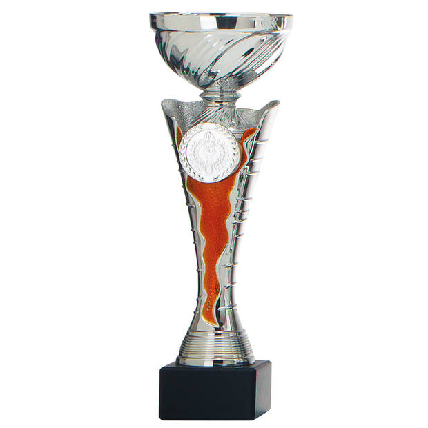 Luxe trofee/prijs beker - zilver - wimpel rood - kunststof - 23 x 8 cm - sportprijs - Fopartikelen