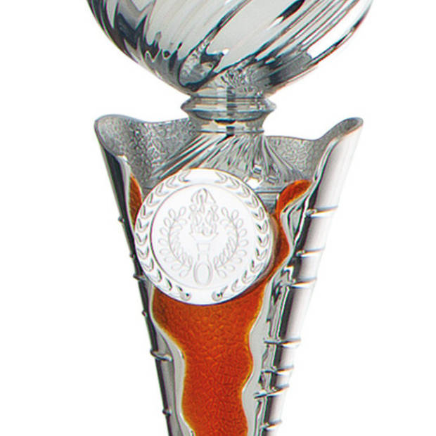 Luxe trofee/prijs beker - zilver - wimpel rood - kunststof - 23 x 8 cm - sportprijs - Fopartikelen