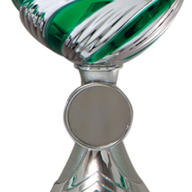 Luxe trofee/prijs beker - zilver/groen - kunststof - 19 x 10 cm - sportprijs - Fopartikelen