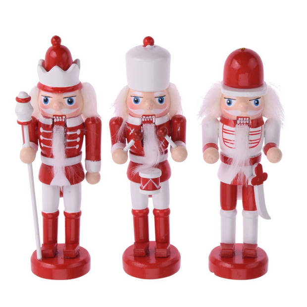 6x stuks kersthangers notenkrakers poppetjes/soldaten rood/wit 12,5 cm - Kersthangers