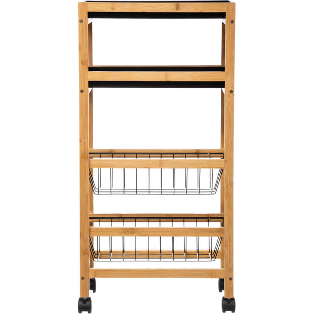 5Five Keukentrolley - 2x - lichtbruin/zwart - 4-laags - bamboe/kunststof - Opberg trolley