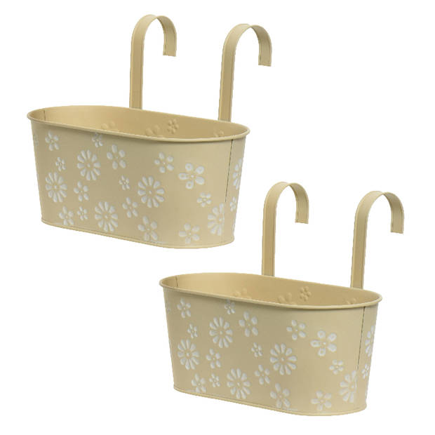 2x stuks bloembakken ophangbaar - zink - 32 x 16 cm - creme - Plantenpotten