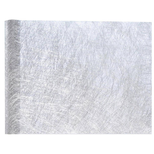 Santex Kerst tafelloper op rol - polyester - metallic zilver - 30 x 500 cm - Tafellakens