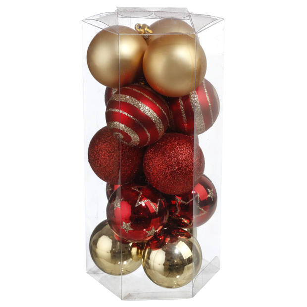 30x stuks kerstballen mix goud/rood gedecoreerd kunststof 5 cm - Kerstbal
