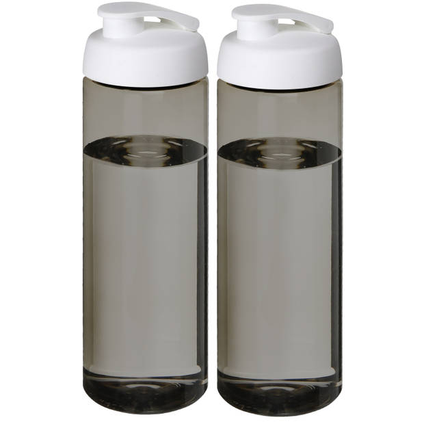 Sport bidon Hi-eco gerecycled kunststof - 2x - donkergrijs/wit - 850 ml - Drinkflessen
