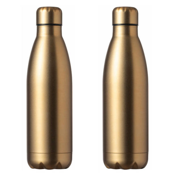 RVS waterfles/drinkfles - 2x - mat goud kleur met schroefdop 790 ml - Drinkflessen