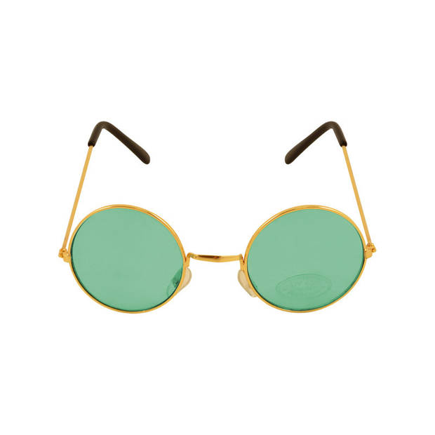 Groene hippie flower power set van 2 zonnebrillen met ronde glazen - Verkleedbrillen