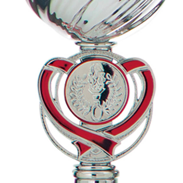 Luxe trofee/prijs beker - zilver - rood hart - kunststof - 15 x 7 cm - sportprijs - Fopartikelen