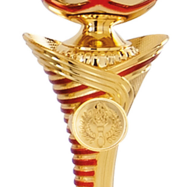 Luxe trofee/prijs beker - rode lijnen - goud- kunststof - 22 x 8 cm - sportprijs - Fopartikelen