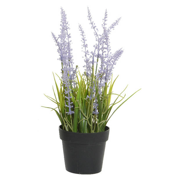 2x stuks lavendel kunstplant in pot - lila paars - D15 x H30 cm - Kunstplanten