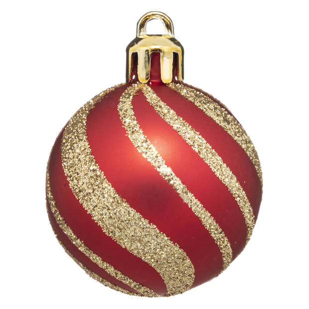 12x stuks kerstballen mix goud/rood/groen glans/mat/glitter kunststof 4 cm - Kerstbal