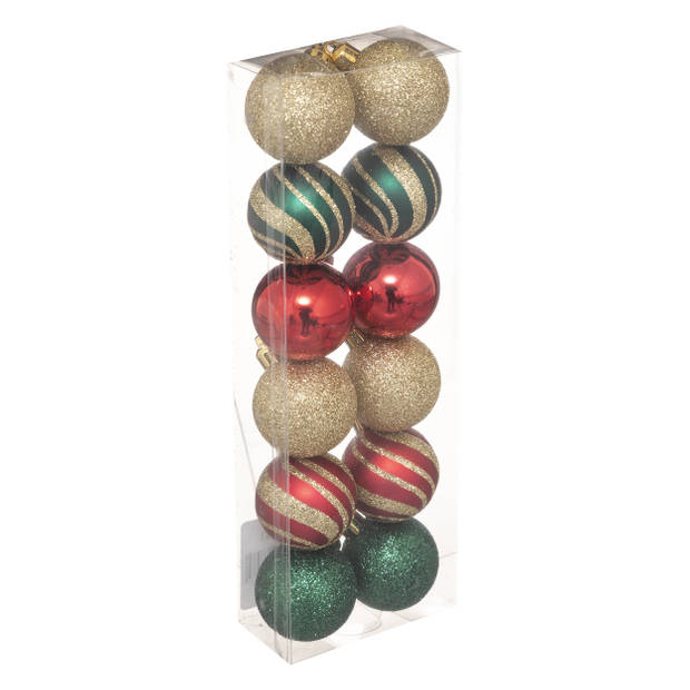 24x stuks kerstballen mix goud/rood/groen glans/mat/glitter kunststof 4 cm - Kerstbal