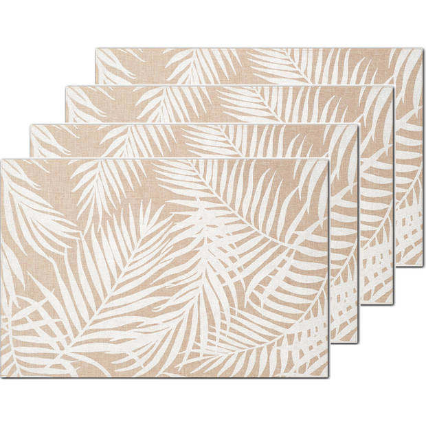 Zeller placemats palm print - 6x - 45 x 30 cm - beige - linnen - Placemats