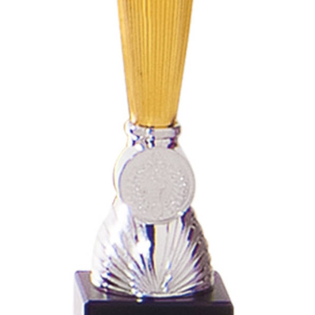 Luxe trofee/prijs beker - zilver/goud middenstuk - kunststof - 26 x 10 cm - Fopartikelen