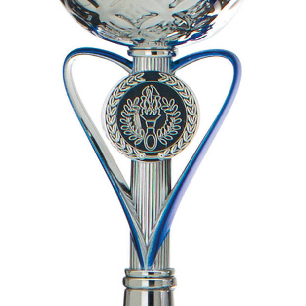 Trofee/prijs beker - zilver - blauw hart - luxe beker - kunststof - 20 x 8 cm - sportprijs - Fopartikelen