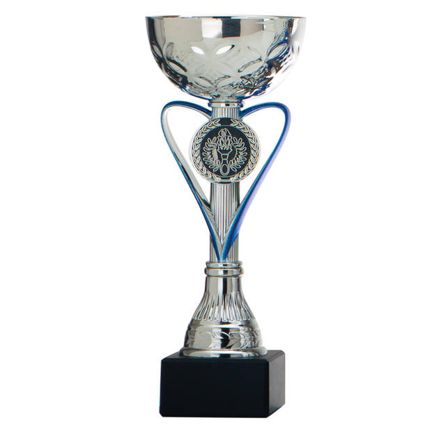 Luxe trofee/prijs beker - zilver blauw hart - goud rood hart - 20 x 8 cm - Fopartikelen