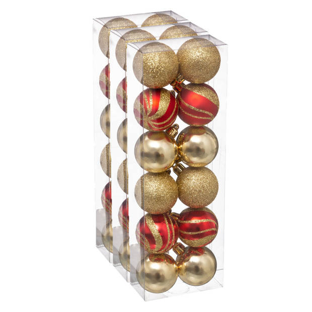 36x stuks kerstballen mix goud/rood glans/mat/glitter kunststof 4 cm - Kerstbal