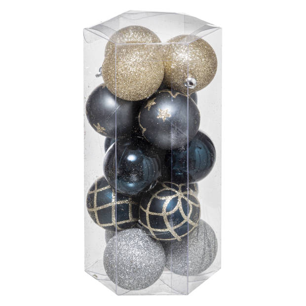 30x stuks kerstballen mix goud/blauw/zilver gedecoreerd kunststof 5 cm - Kerstbal