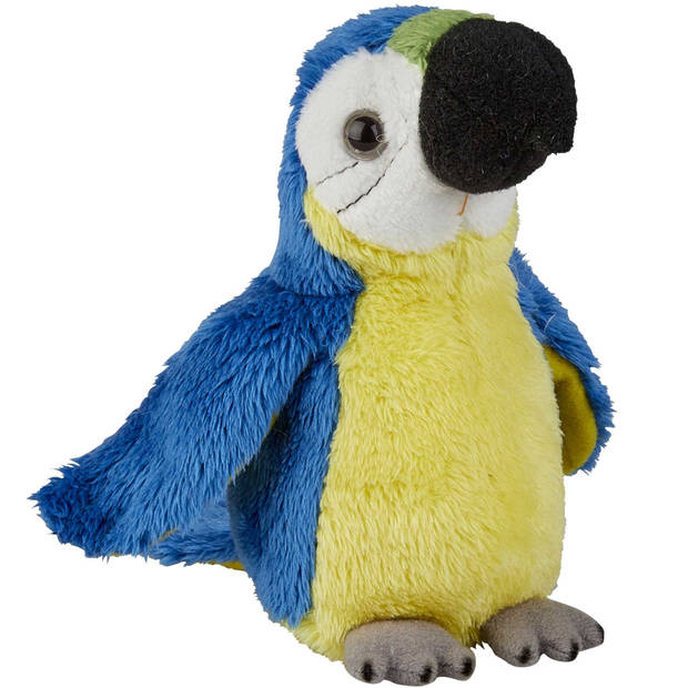 Tropische vogels pluche knuffels 2x stuks - Blauwe Macaw Papegaai en Toekan van 15 cm - Vogel knuffels