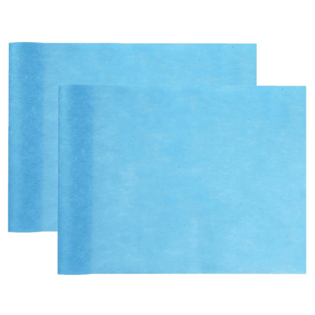 Santex Tafelloper op rol - 2x - polyester - turquoise blauw - 30 cm x 10 m - Feesttafelkleden