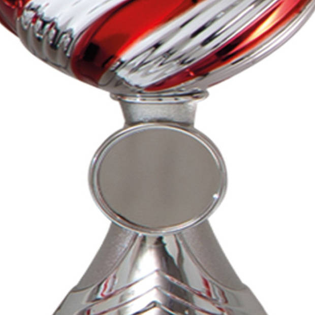 Luxe trofee/prijs beker - zilver - rode lijnen - kunststof - 19 x 10 cm - sportprijs - Fopartikelen