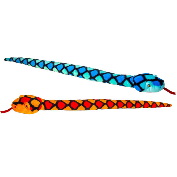 Keel Toys - Pluche knuffel dieren set van 2x slangen rood en blauw 100 cm - Knuffeldier