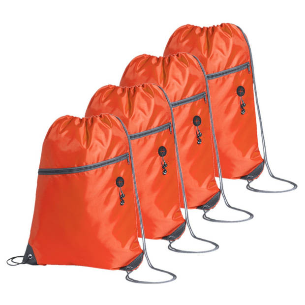 Sport gymtas/rugtas - 4x - oranje - 34 x 44 cm - polyester - met rijgkoord - Gymtasje - zwemtasje