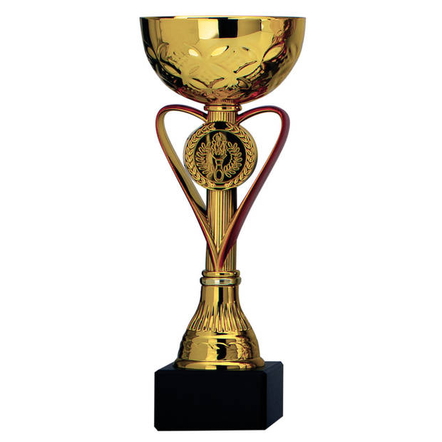 Luxe trofee/prijs beker - zilver blauw hart - goud rood hart - 20 x 8 cm - Fopartikelen