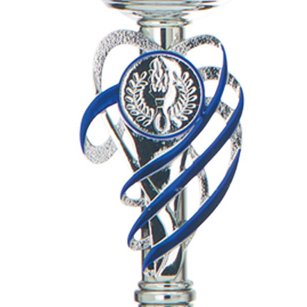 Luxe trofee/prijs beker - zilver/blauw decoratie - kunststof - 22 x 8 cm - sportprijs - Fopartikelen