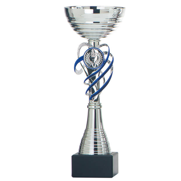 Luxe trofee/prijs beker - zilver/blauw decoratie - kunststof - 22 x 8 cm - sportprijs - Fopartikelen