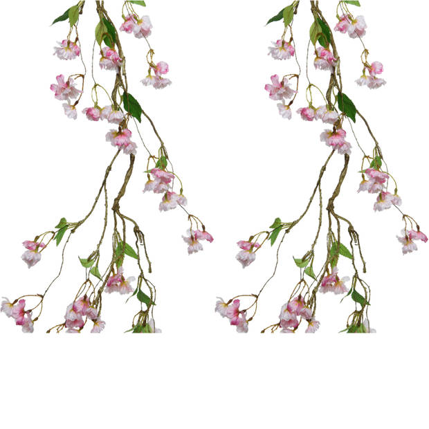 2x stuks kunstbloem/bloesem takken slingers - lichtroze - 130 cm - Kunstplanten