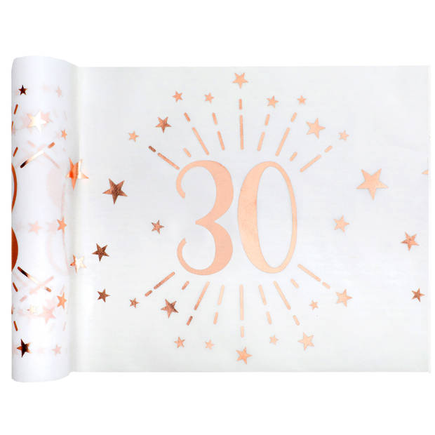 Santex Tafelloper op rol - 30 jaar - wit/rose goud - 30 x 500 cm - Feesttafelkleden