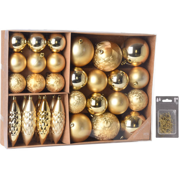 Kerstballen en ornamenten - 31x - goud - kunststof -incl. haakjes - Kerstbal