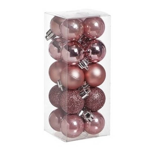 34x stuks kunststof kerstballen roze en donkerblauw 3 cm - Kerstbal