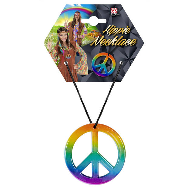 Hippie ketting - Flower Power - Sixties sieraden - peace teken ketting - Verkleedsieraden