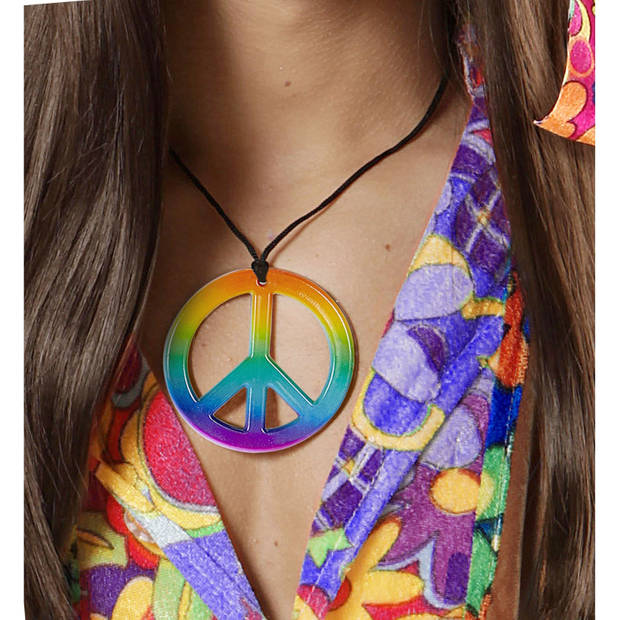 Hippie Flower Power Sixties sieraden peace teken ketting - Verkleedsieraden